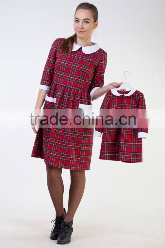 Hot Sale Mom And Daughter Dress Christmas Red Plaid Patry Dress For Mother and Daughter