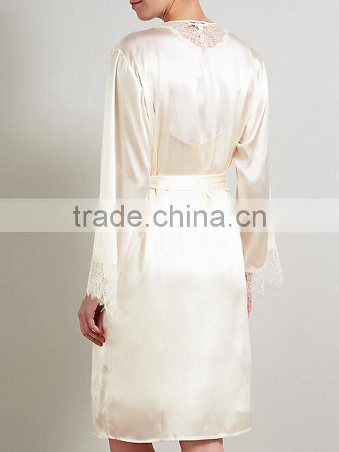 ALT18 Custom bridalwear, lace brides robe, luxurious robe with eyelash lace, silk robe