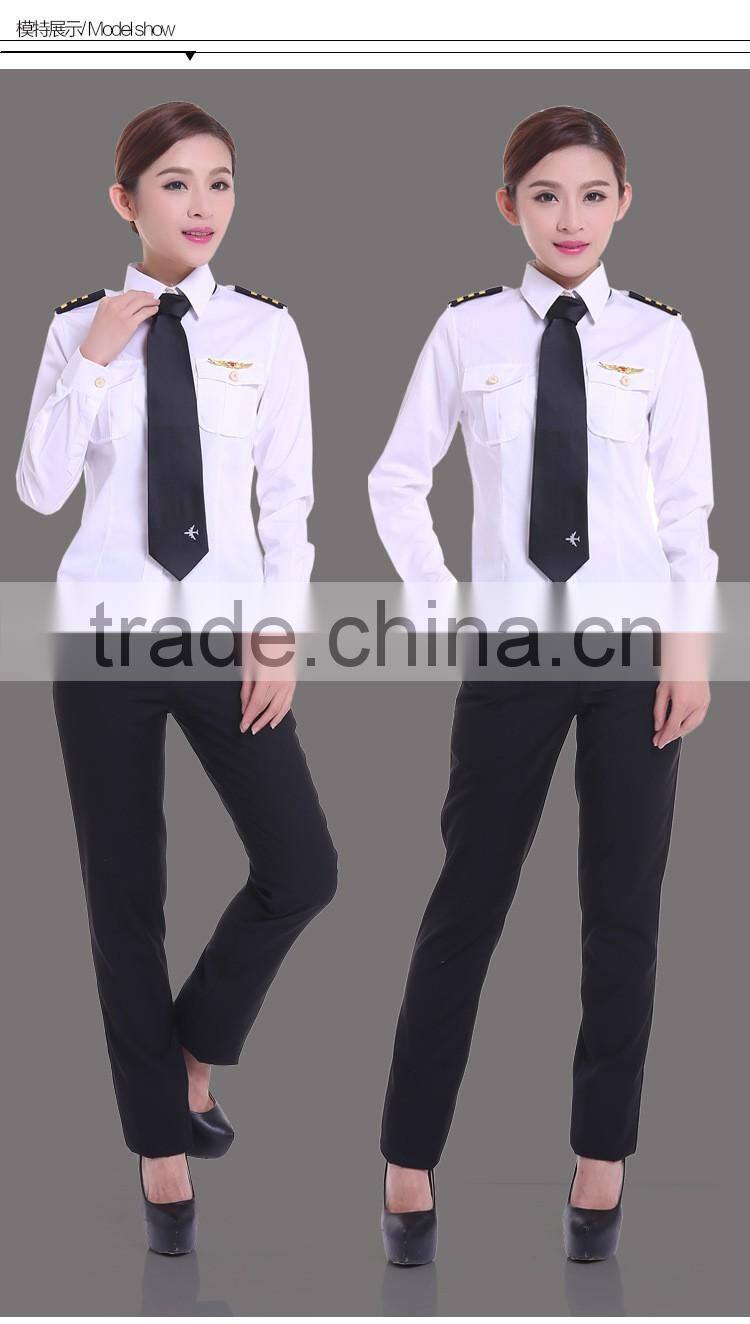 Juqian custom Top quality airline uniform long sleeve women white cotton Commander women pilot uniform shirt in China