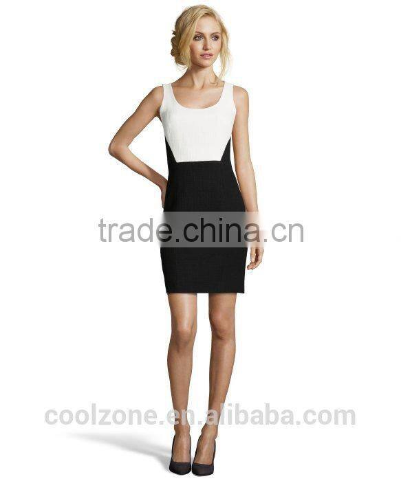 Slim fit sleeveless round neck patch work ladies official dresses