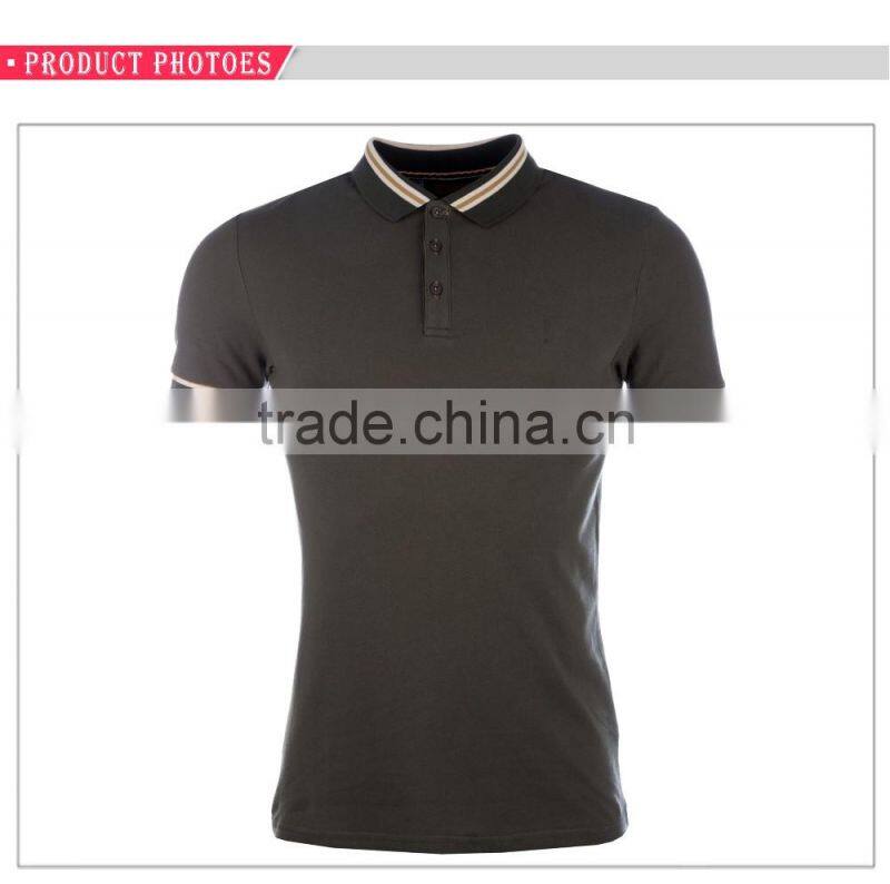 Three button placket stripe collar short sleeve 100%cotton mens polo shirt