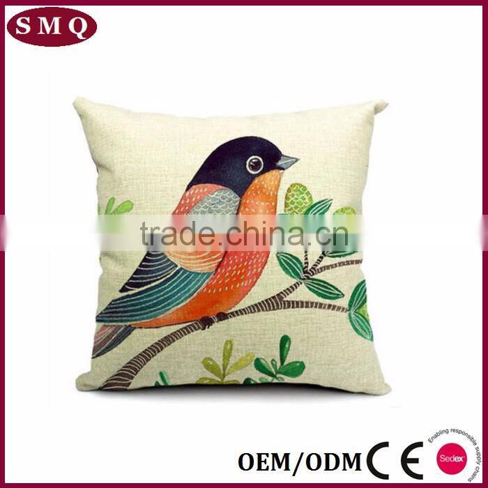 lover bird colorful fancy painting natural mixed linen pillow cover