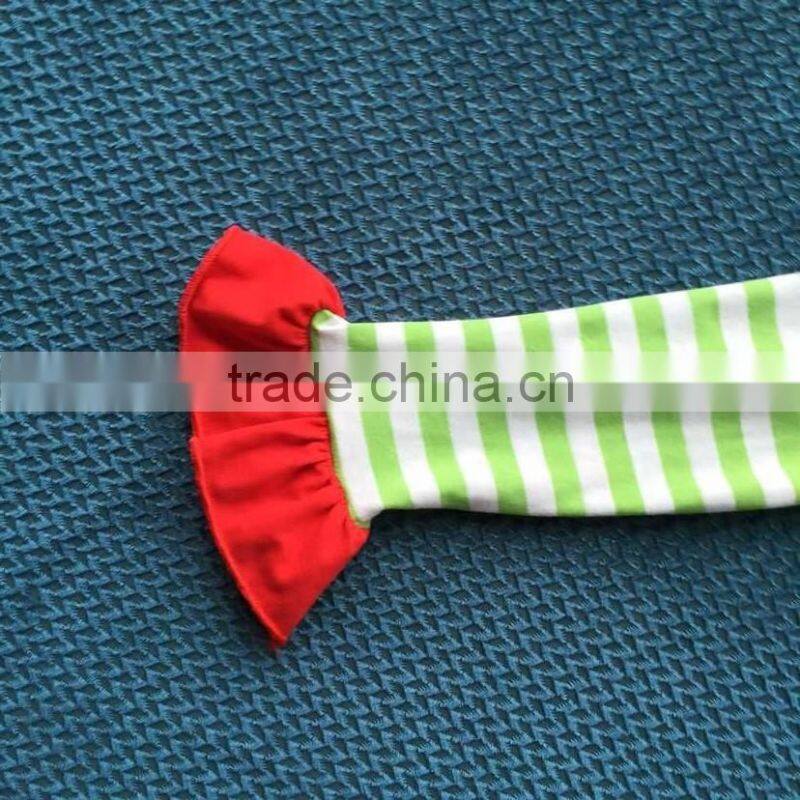 2015 baby christmas deresses greem stripe red ruffle baby long sleeve dress YW-161
