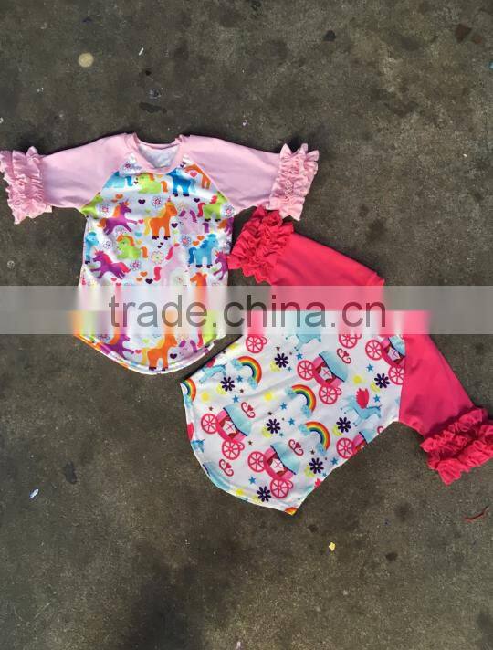 One-piece baby reglan t shirt wholesale bulk clothing cotton/spandx mixed ruffle clothes kids shirt