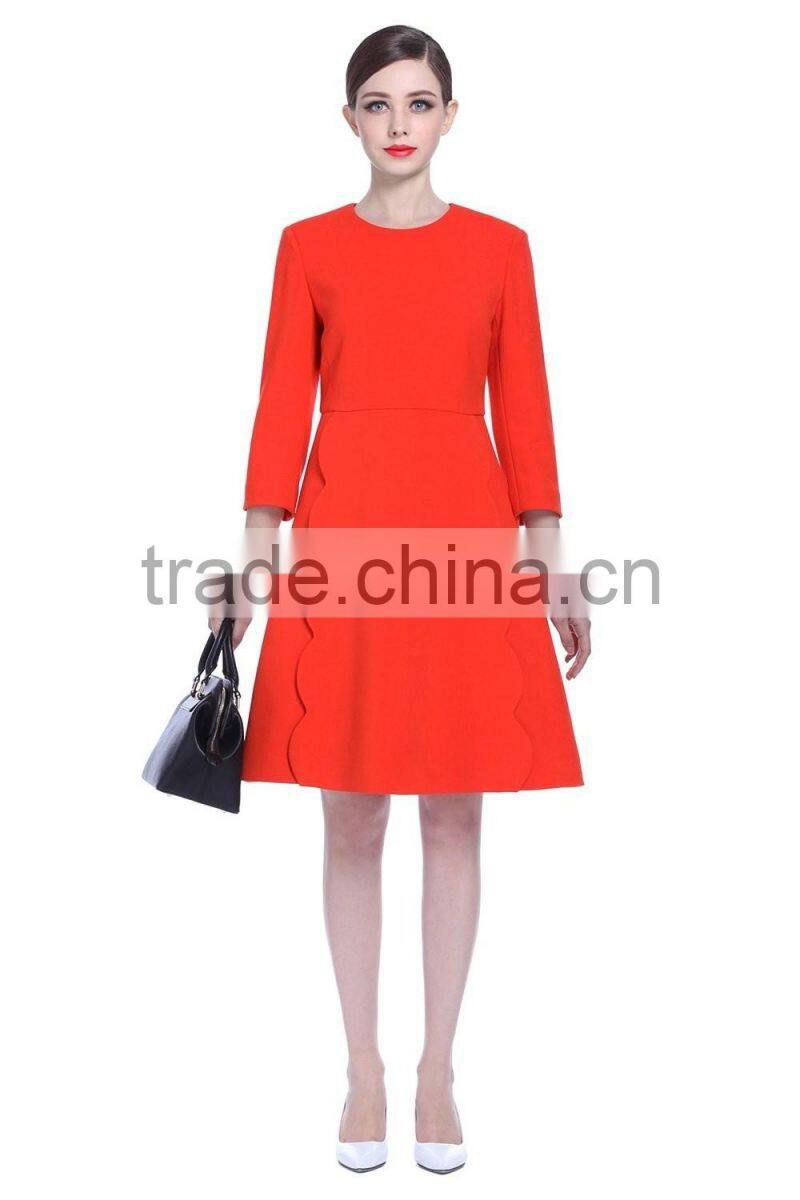 Ladies wavy side 3/4 sleeve high waist red umbrella cotton ol dress