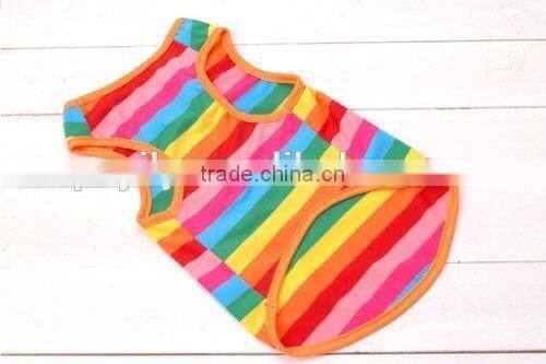 wholesale Rainbow Stripe Pet Shirt Dog Clothes Puppy Cat Apparel Costume Clothing Summer