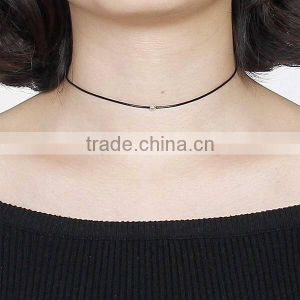 New Fashion Black Wax Cord Silver Tone Choker Necklace