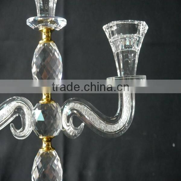 Wedding Decorative Candelabra,Crystal With Golden Metal Candle Holder