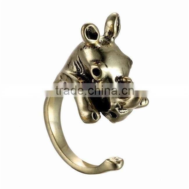 Silver Bronze Plated Rhinoceros Knuckle Ring Animal Open Mouth Unisex Rings
