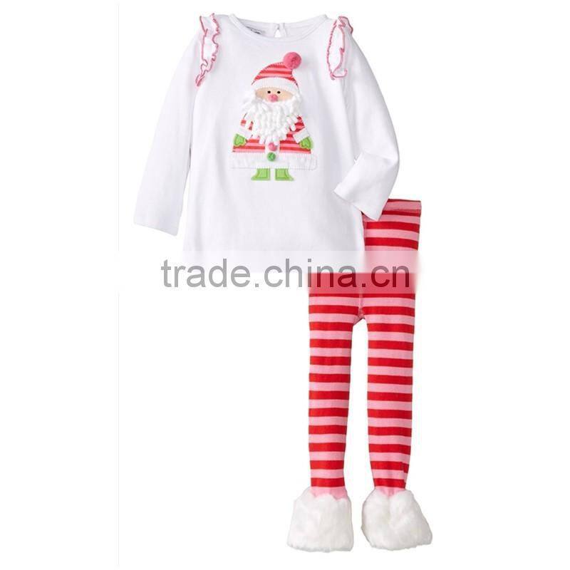 Lovely Santa Clothes Pom Pom with Ruffle Pants Winter Outfits Baby Girl Boutique Clothing Sets