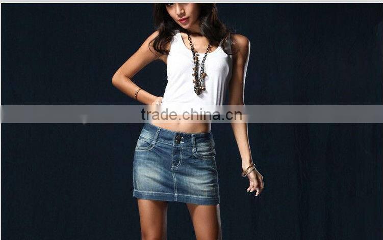 2015 Fashionable style denim short jeans lady's latest slim fit long denim skirt wholesale OEM