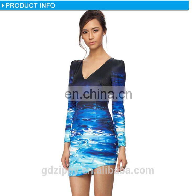 long sleeve fashion woman 3D printing dress