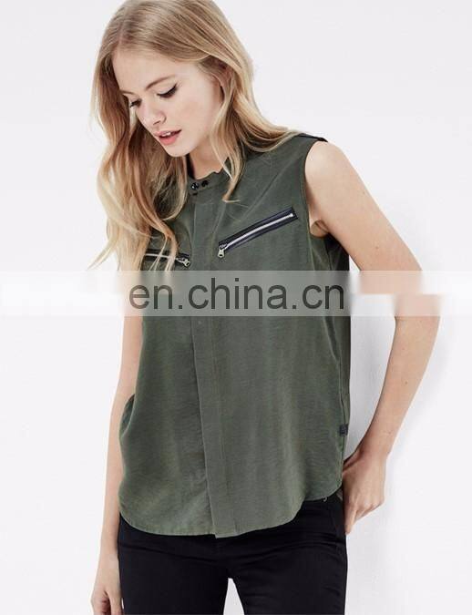 High Quality Boyfriend Sleeveless Shirt Fashion Design Women Summer Top C12811