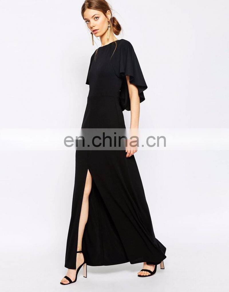 Euro style high quality woman black maxi dress with side split