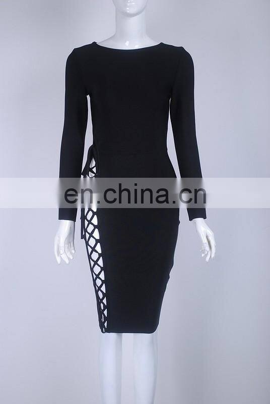 Amigo 2017 new design Black long sleeve XXX bandage dress midi prom dresses for hot body ladies party wear