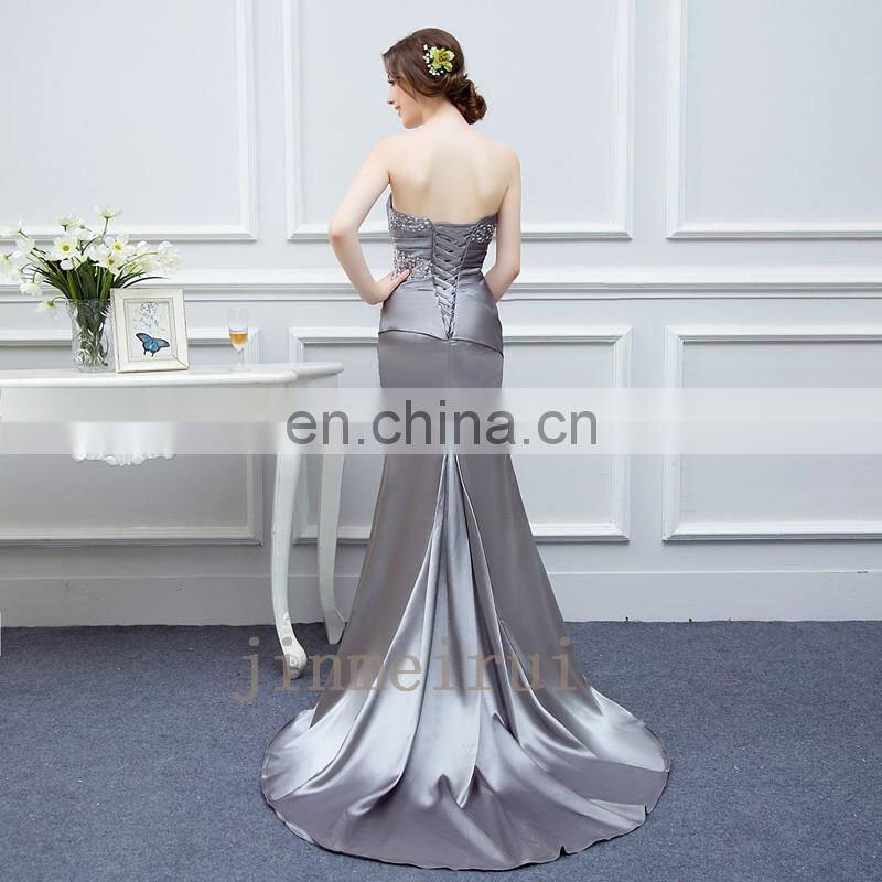 Hot Sale 2017 Long Cheap Bridesmaid Dresses Strapless Lace-up Back Mermaid Evening Dresses Beaded Ctystals Prom Dresses