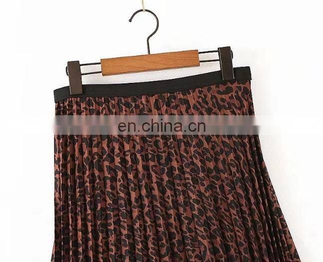 Long elastane waist cheap leopard printing pleats plus size skirts for fat women