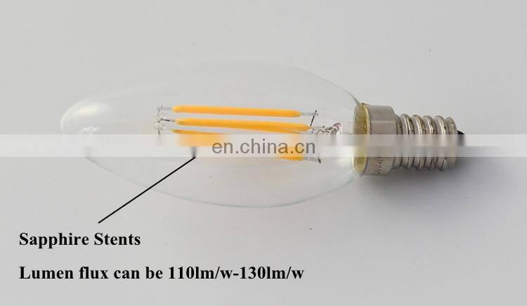 UL 120V input bright white 4500k dimmable transparent 6 watt led candelabra e12