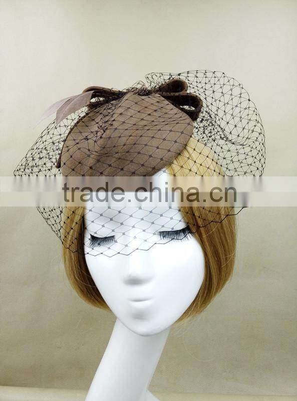 Custom Design Felt Fascinator Hat With Veil Wool Hat For women