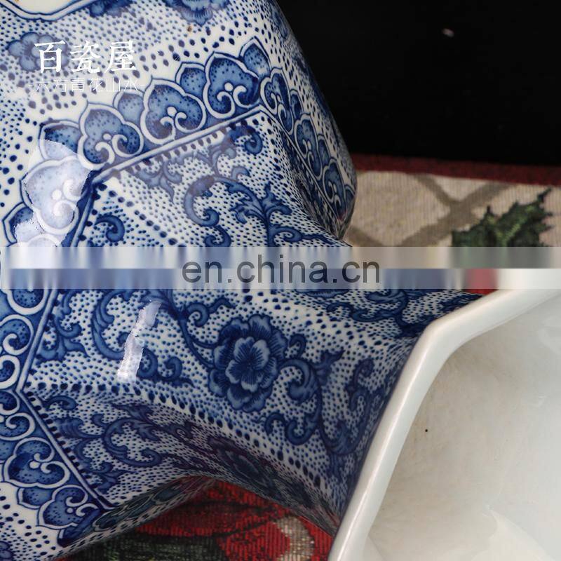 Blue and white landscape Shang ceramic flower floor vase for living room decoration