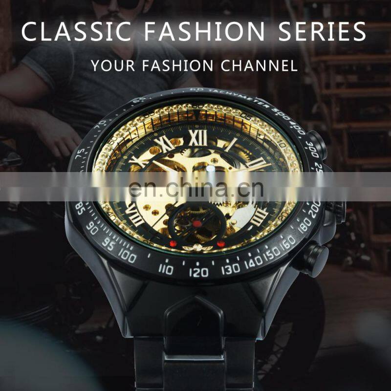 WINNER 432 Gold Fashion Gentlemen Mechanical Automatic Luxury Watch Stainless Steel Waterproof Wristwatches Wholesale Watches