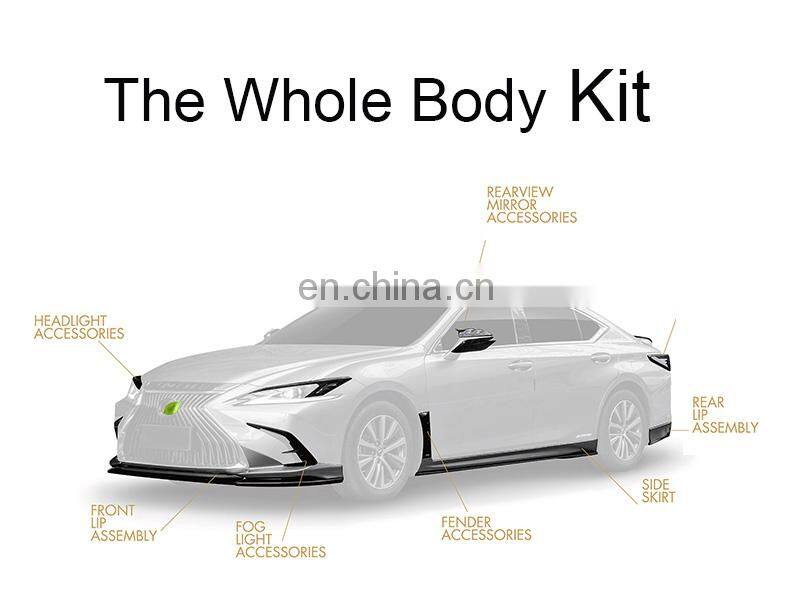 Runde PP Material Body Parts With Front Rear Lip Spoiler Side Skirt Rear View Mirror Fender For 2018-2021 Lexus ES body kit