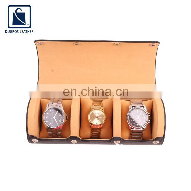 Elegant Design Matching Stitching Button Closure Unisex Genuine Leather Watch Box