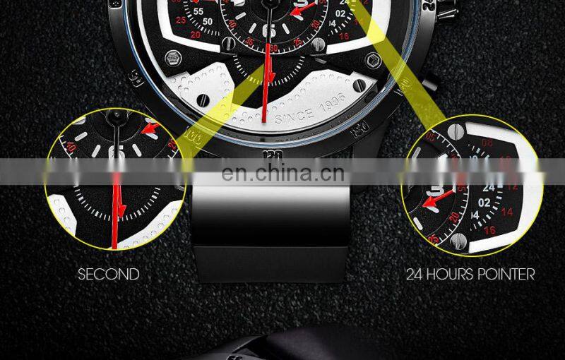 SINOBI Masculine Big Dial Wristwatch S9789G Silicone Band Black Chronograph Watch Multi Function Youth Men Watch