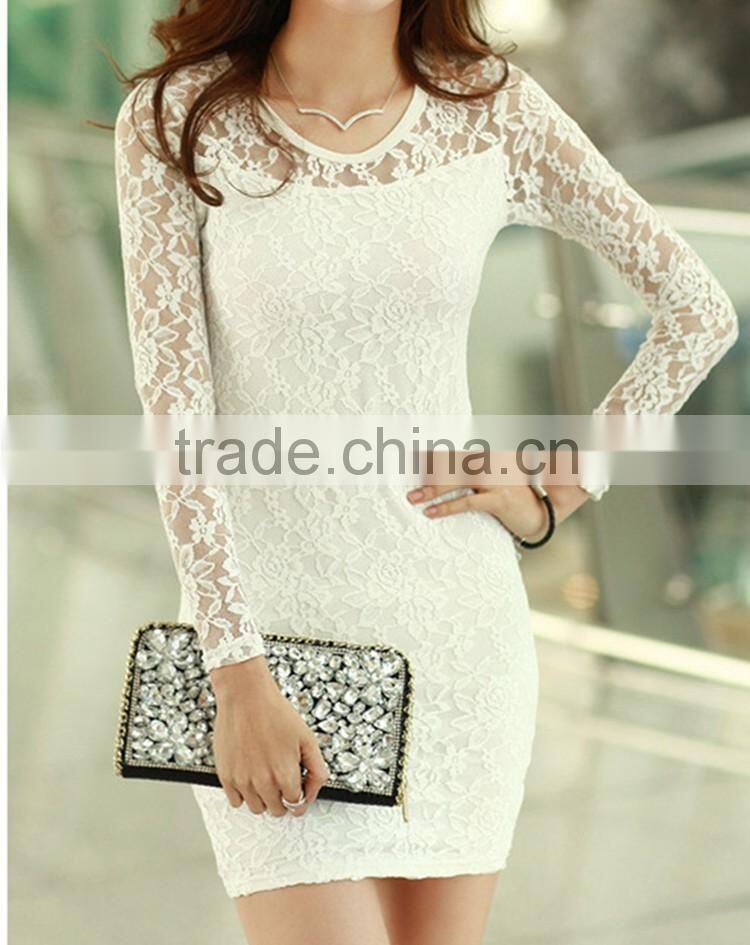 Womans Fashion Dress Long Sleeve Dress Thin Lace Sexy Dress