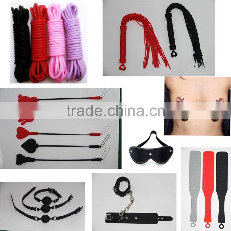 2016 Top Selling Fetish Leather Male Bondage Flirt 7 Sets in 1 Handcuffs Legcuffs Gag Eye patch whip Rope Collar Adult Games Toy