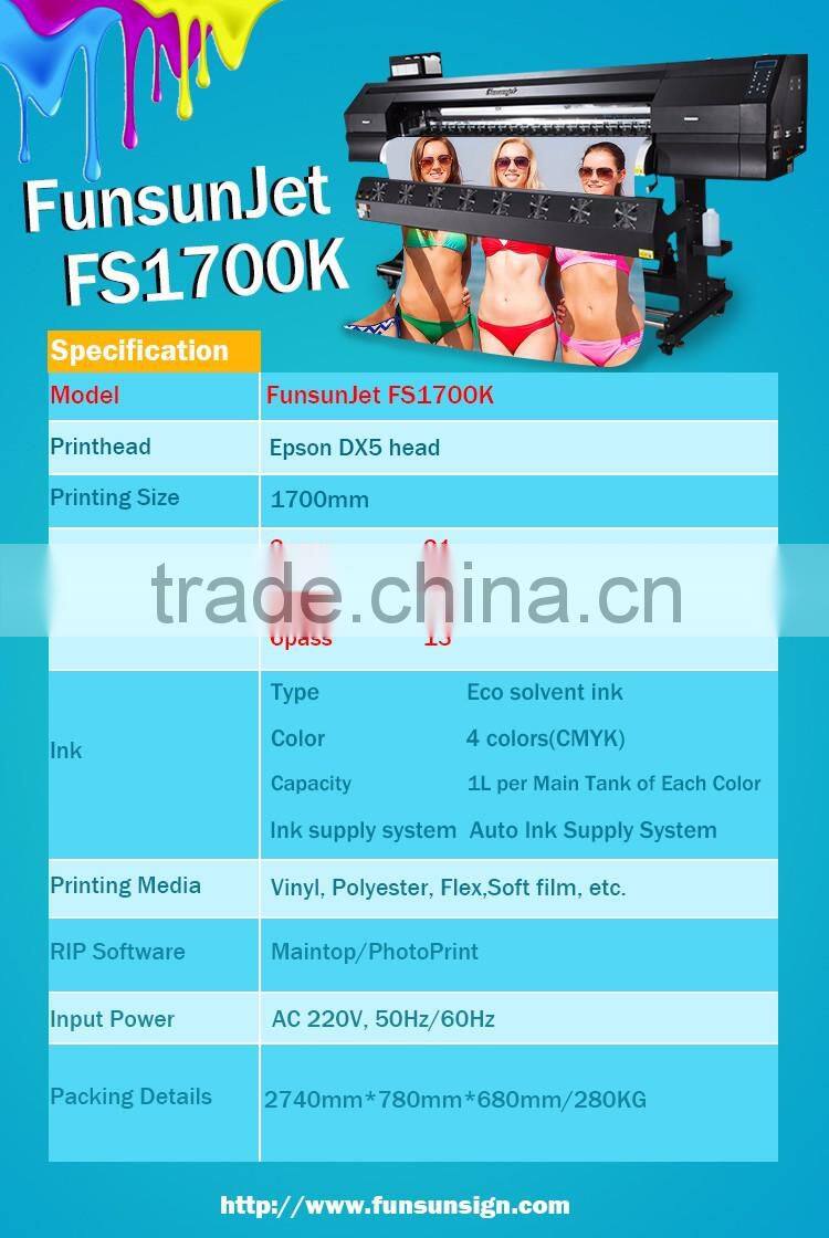 Best price FunsunJet FS-1802k 1.8m eco solvent inkjet printer with one dx5 head 1440dpi