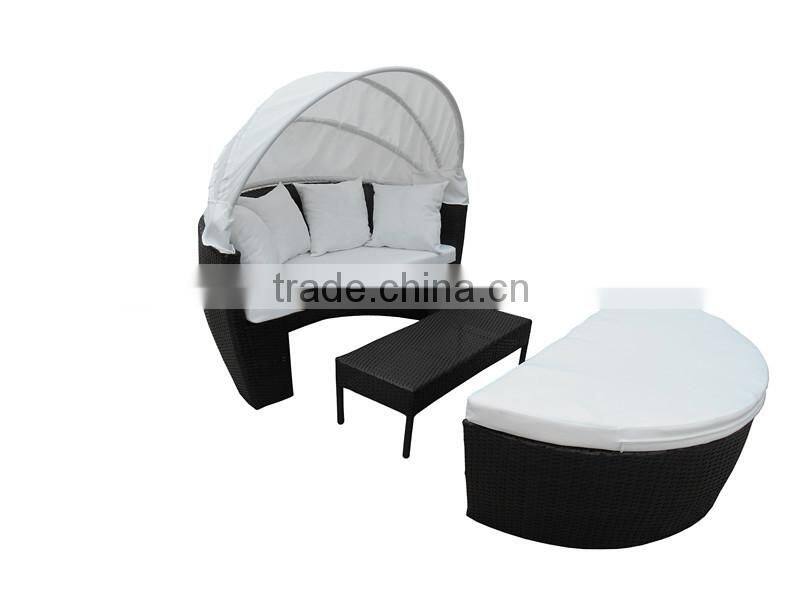 outdoor patio sofa furniture round retactable canopy daybed black wicker rattan