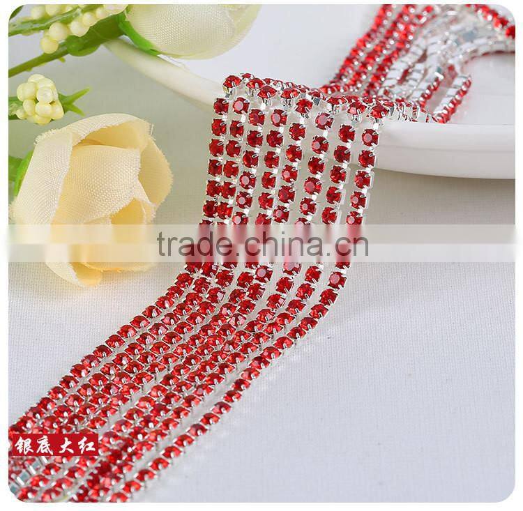 Turquoise SS6 to SS38 Silver Plating Wholesales AAA Quality Shinny Close Crystal Cup Claw Rhinestone Chain for Jewelry Cheapest