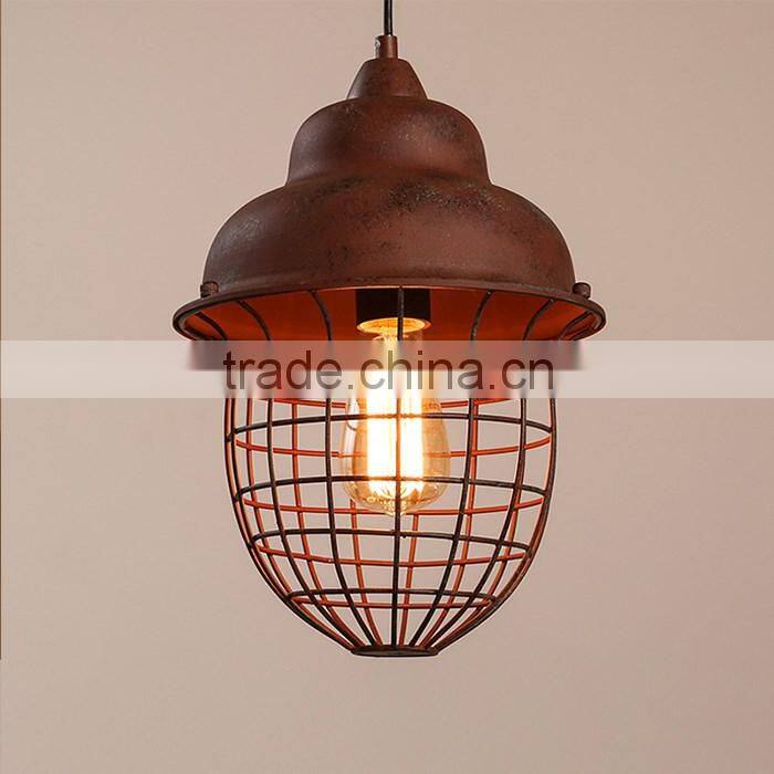 vintage rust pendant light with iron line cage for interior decoration china supplier