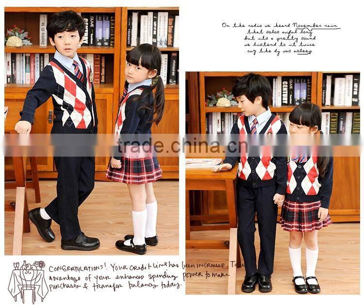 2016 Fashion spring kids school uniforms for sweater korean girls high school uniform wholesale primary school uniform(ulik-006)