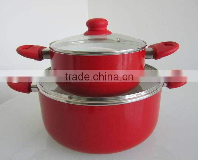 Hot Sale 4pcs Red Aluminum Non-stick Press Cooking Pasta Pot Stock Milk Pot Casserole