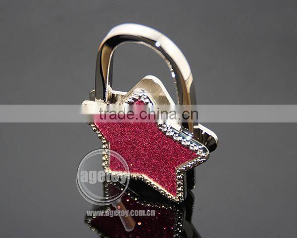 Wholesale Fashion Handbag Hook Enamel Purple Shimmering Powder Star Shaped Holder Foldable Metal Portable Bag Hanger