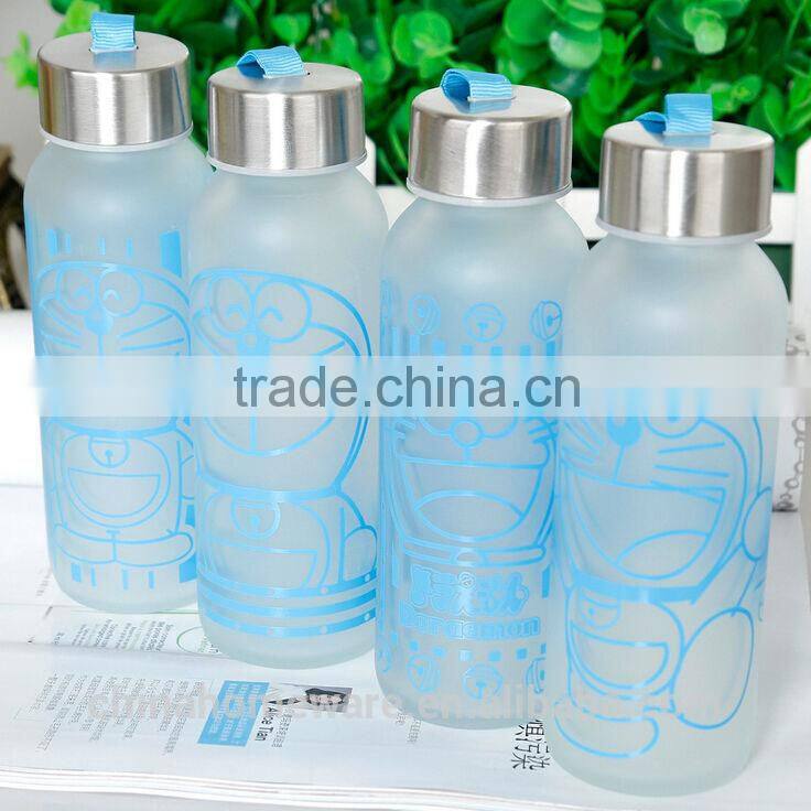 new item sigle wall dull polish creative portable milk lines water glass bottle with Stainless Steel lid