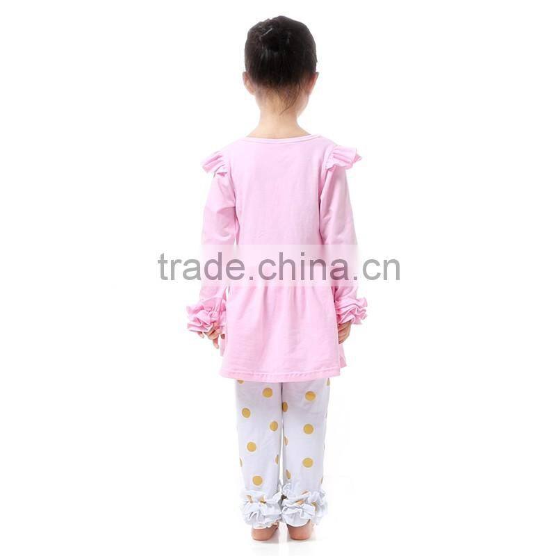 Hot Sale Baby Clothes 2016 Fall Girls Lovely Soft Cotton Ruffle Pink Baby Girls Outfit