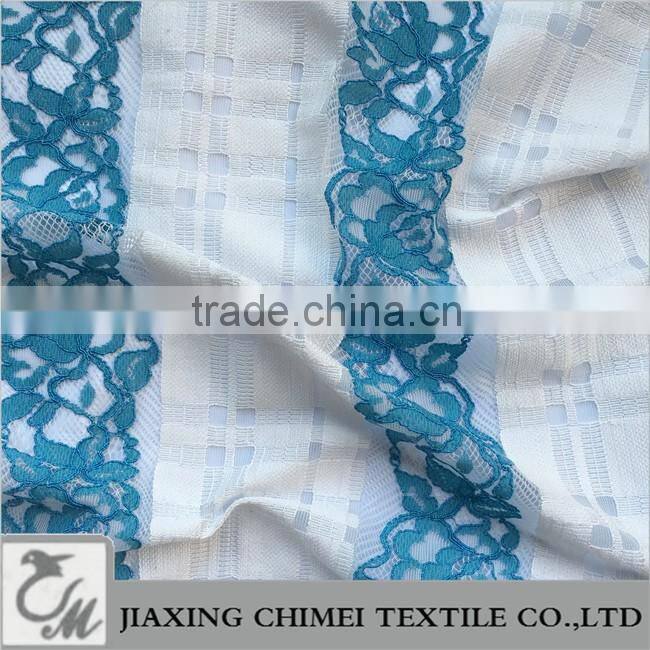 blue & white strip lace fabric