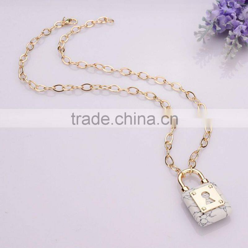 Marble Stone Lock Pendent Necklace
