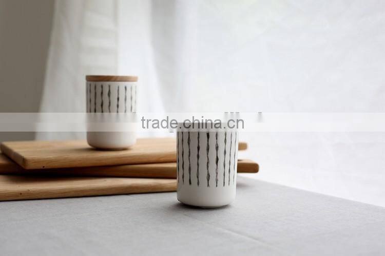 customized small ceramic storage jar with wood lids