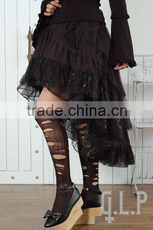 Black White Cotton Long Sleeves Ruffled Gothic Lolita Dress 61140