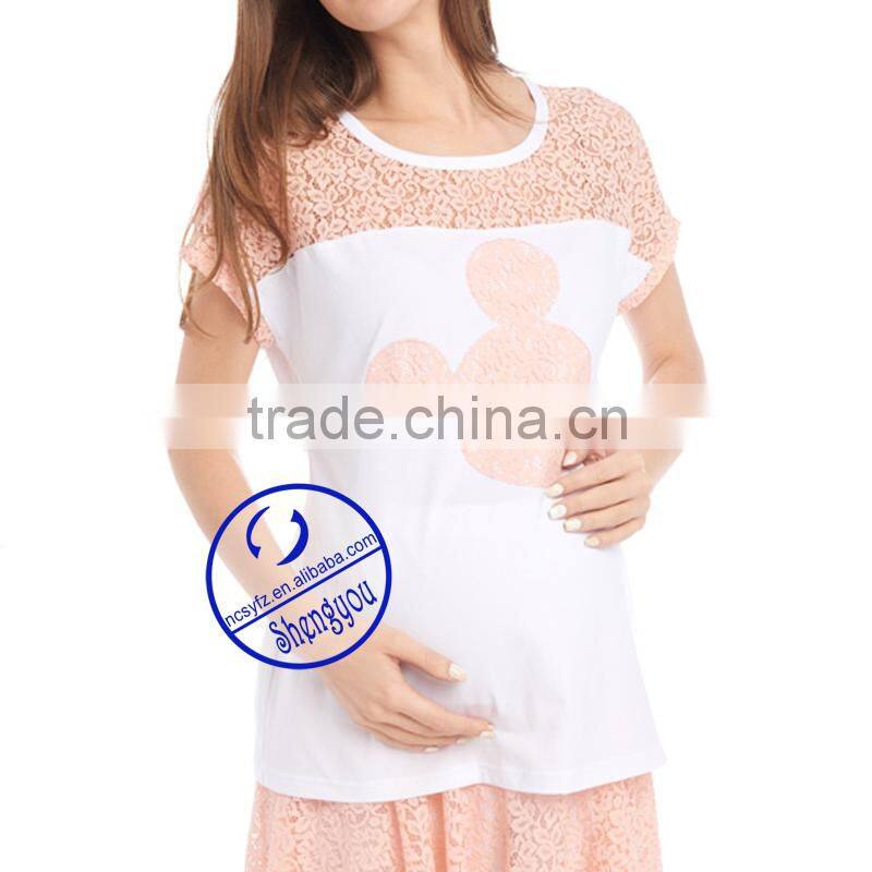 Custom 100% cotton short sleeve outdoor maternity t shirt