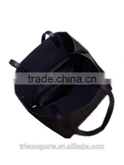 new girl's black leather simple handbag for handout and travel