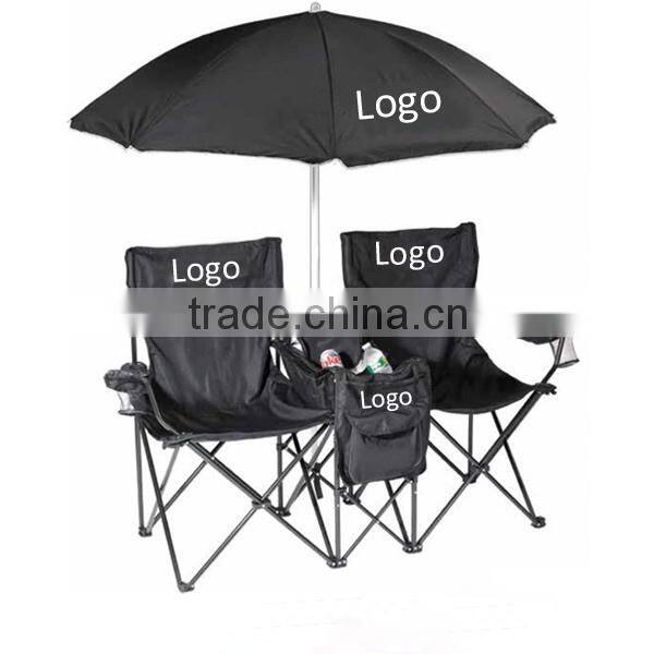 Fashionable Folding Double Seat Camping Chair With Umbrella/Double Cooler Beach Chair With Umbrella