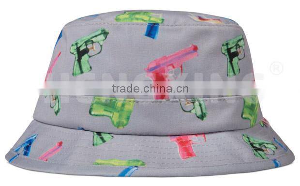 Custom bucket hats bulk grey bucket hat with green finger pattern print