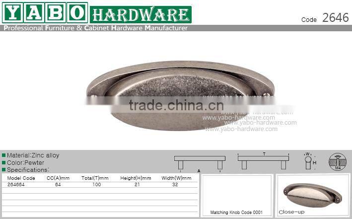 64mm decorative cup pull metal handle for furniture
