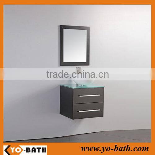 24 inch Single wall-mouted Bathroom Vanity in Espresso, vessel sink vanity, glass countertop and basin