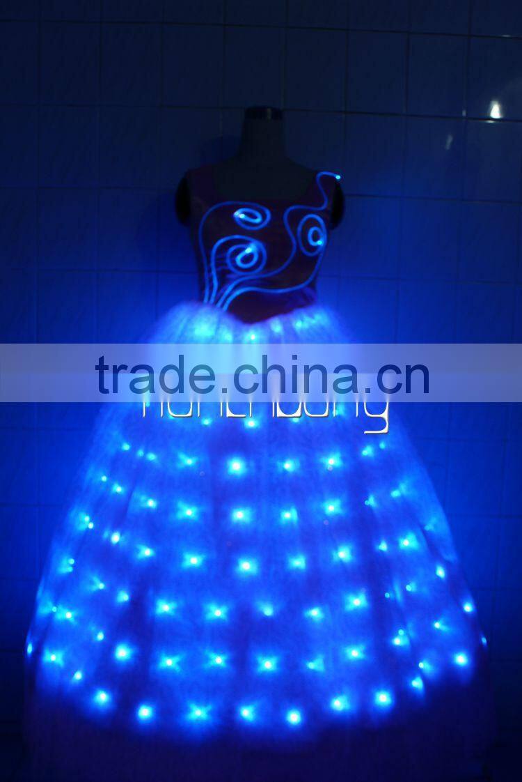 DMX 512 controlled wireless fiber optic wedding dress,color change ladies fancy dress,singer stage show skirt